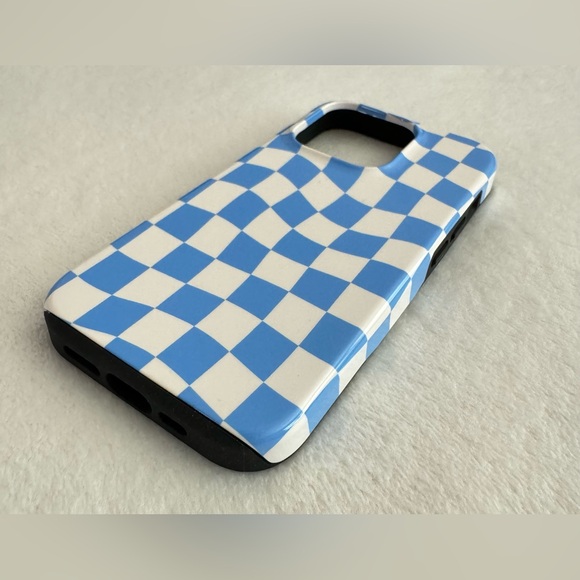 iPhone 15 Pro Blue Checkered Dual Layer Hard Case Cover - Picture 2 of 6